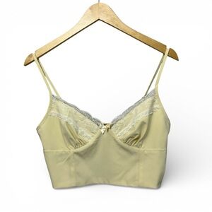 Cider Pale Yellow Fitted Corset Top with White Lace accents Medium